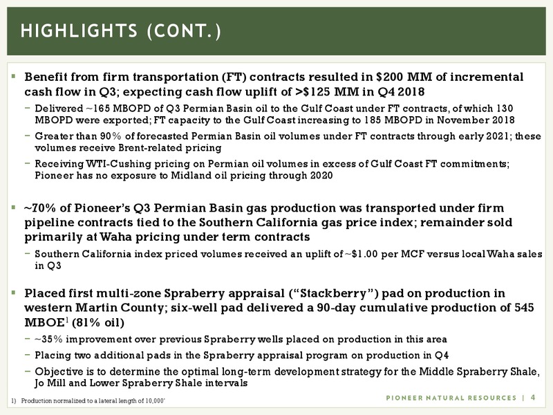 Q3 2018 Earnings – Pioneer Natural Resources Co. – slide 3