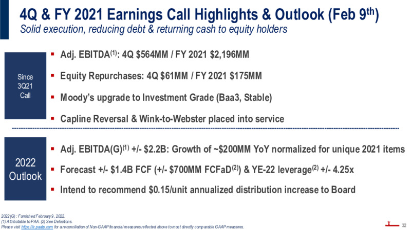 Investor Presentation March 2022 – Plains All American Pipeline, L.P. – slide 31
