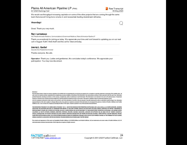 1Q 2020 Earnings Results – Plains All American Pipeline, L.P. – slide 28