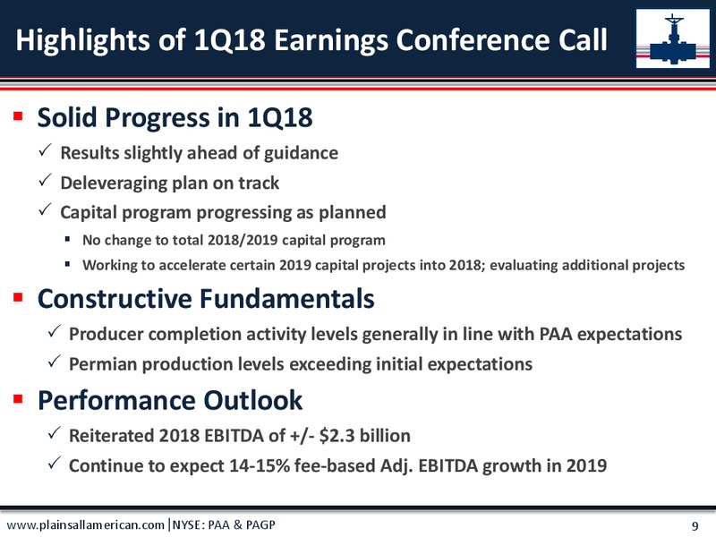1Q 2018 Earnings Presentation – Plains All American Pipeline, L.P. – slide 10