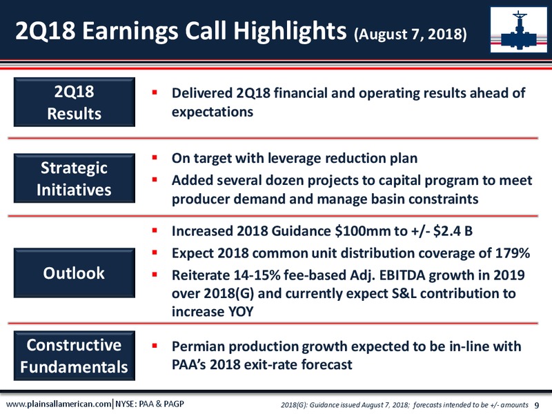 August 2018 Citi MLP Conference – Plains All American Pipeline, L.P. – slide 8