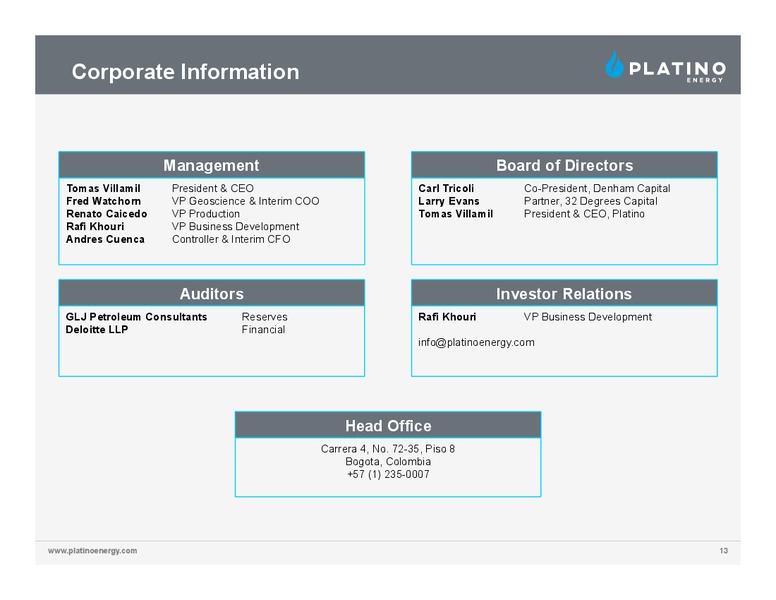 Corporate Presentation – Platino Energy Corp. – slide 12
