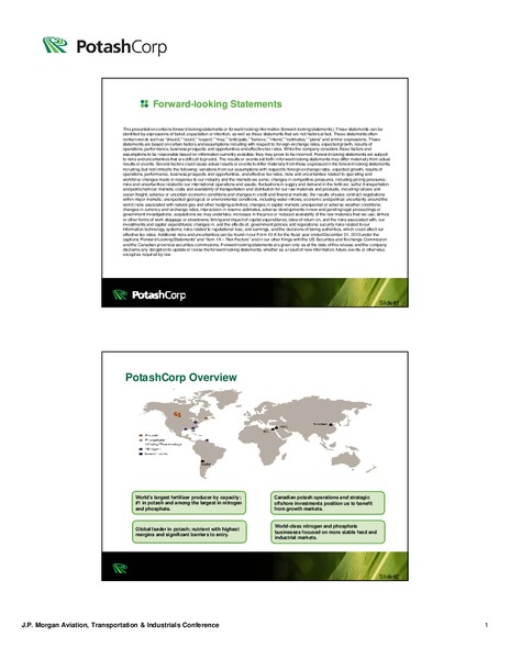 JP Morgan Aviation Transportation and Industrials Conference – Potash Corp – slide 2