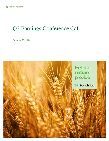 Q3 Earnings Conference Call – Potash Corp – slide 1