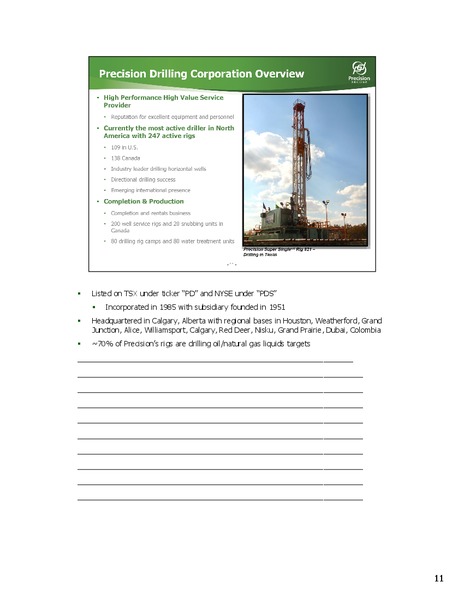 CANACCORD GENUITY 5TH ANNUAL GLOBAL ENERGY CONFERENCE – Precision Drilling Corporation – slide 11