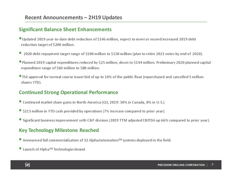 November 2019 Investor Presentation – Precision Drilling Corporation – slide 2