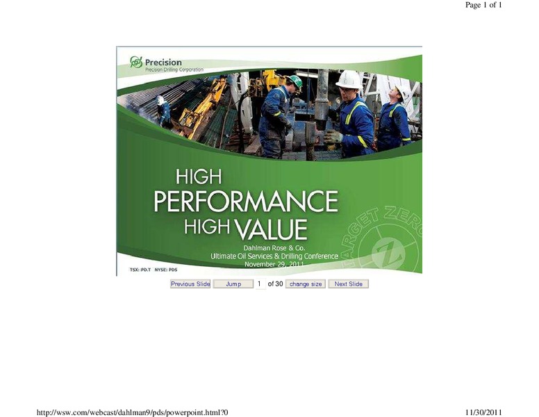 1ST ANNUAL DAHLMAN ROSE CO ULTIMATE OIL SERVICES DRILLING CONFERENCE – Precision Drilling Corporation – slide 1