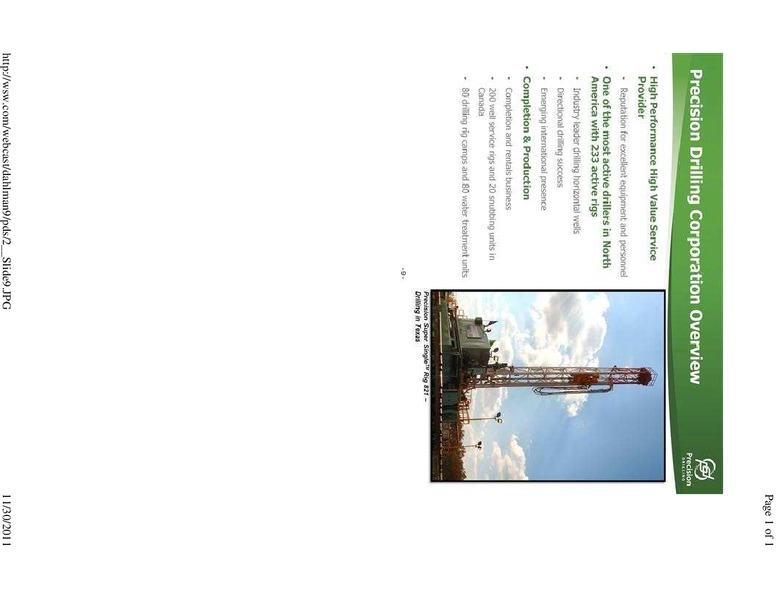 1ST ANNUAL DAHLMAN ROSE CO ULTIMATE OIL SERVICES DRILLING CONFERENCE – Precision Drilling Corporation – slide 9