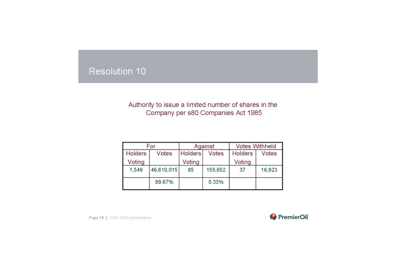 2006 ANNUAL GENERAL MEETING – Premier Oil – slide 17