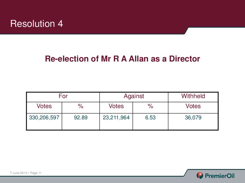 JUNE 2013 ANNUAL GENERAL MEETING – Premier Oil – slide 11