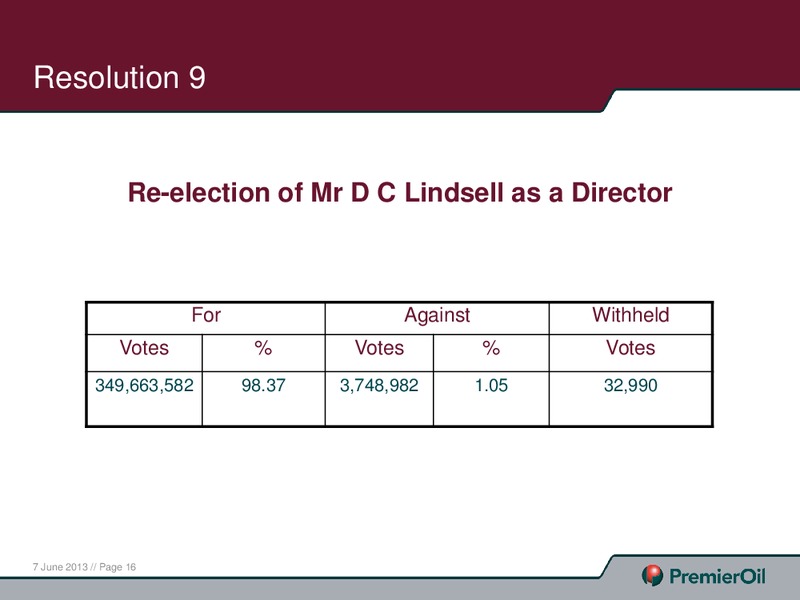 JUNE 2013 ANNUAL GENERAL MEETING – Premier Oil – slide 16
