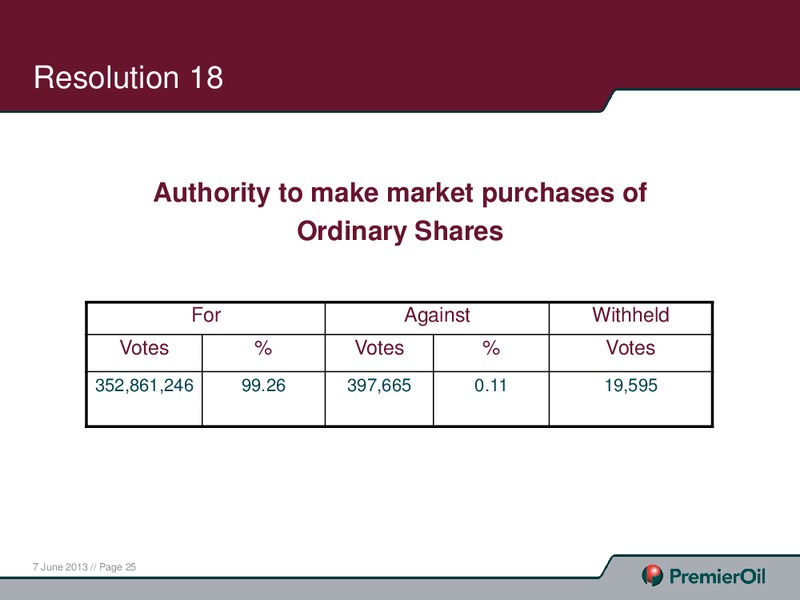 JUNE 2013 ANNUAL GENERAL MEETING – Premier Oil – slide 25