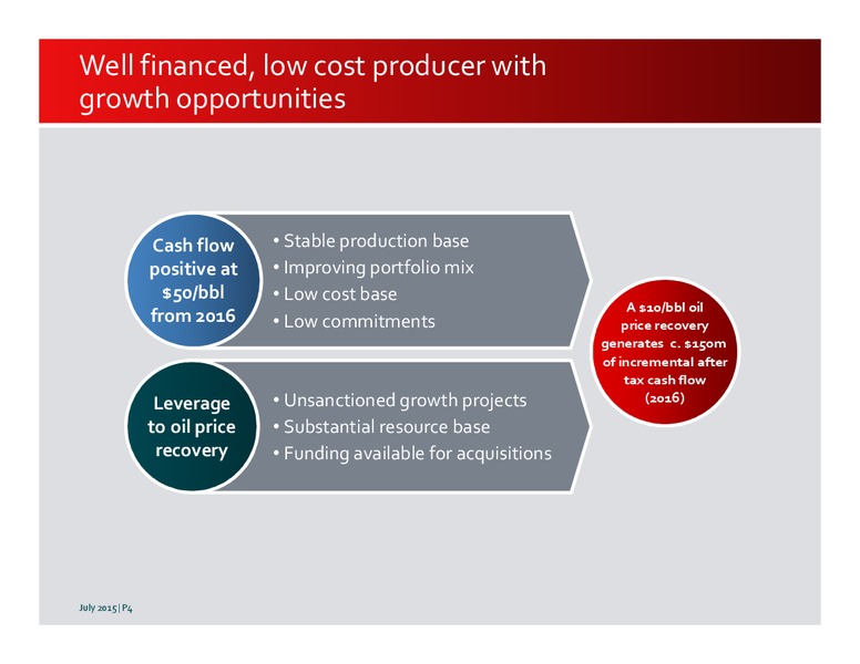 JULY 2015 INVESTOR PRESENTATION – Premier Oil – slide 4