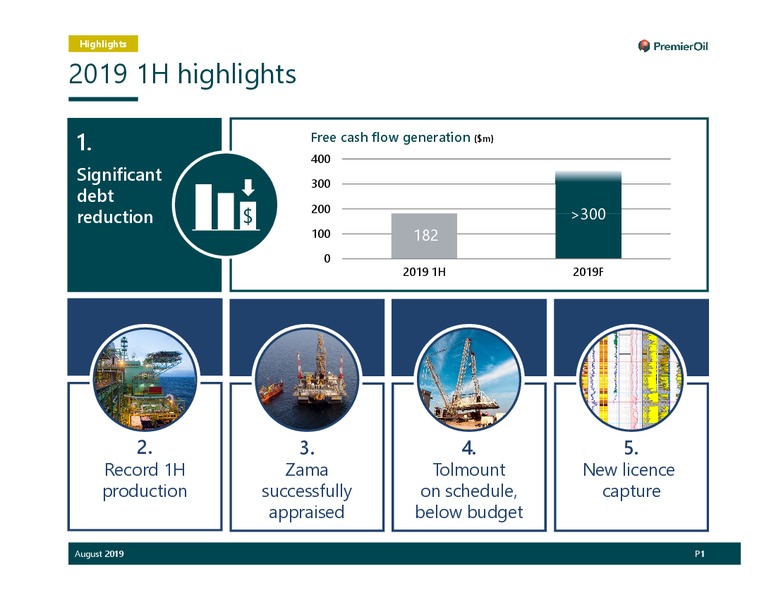1H 2019 Earnings Presentation – Premier Oil – slide 2