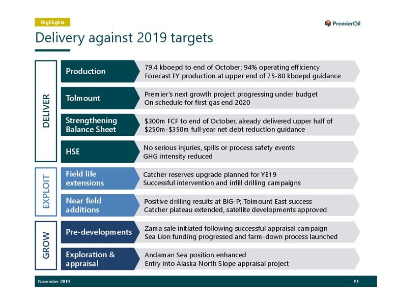 November 2019 Investor Presentation – Premier Oil – slide 2
