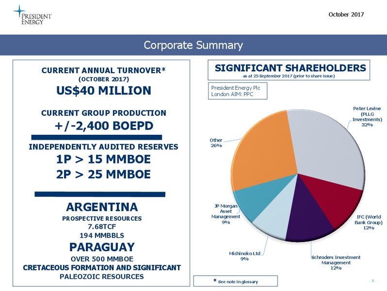 October 2017 Corporate Presentation – President Energy Plc – slide 2