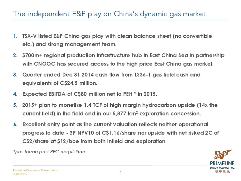 June 2015 Corporate Presentation – Primeline Energy Holdings – slide 2