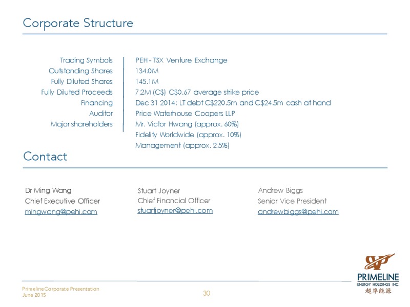 June 2015 Corporate Presentation – Primeline Energy Holdings – slide 29