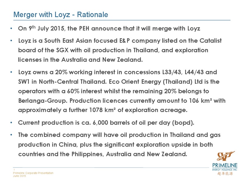 JUNE 2015 INVESTOR PRESENTATION – Primeline Energy Holdings – slide 7
