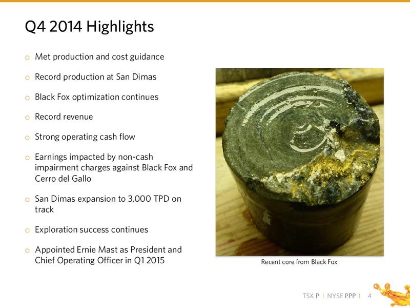 Q4 2014 RESULTS – PRIMERO MINING CORP. – slide 3