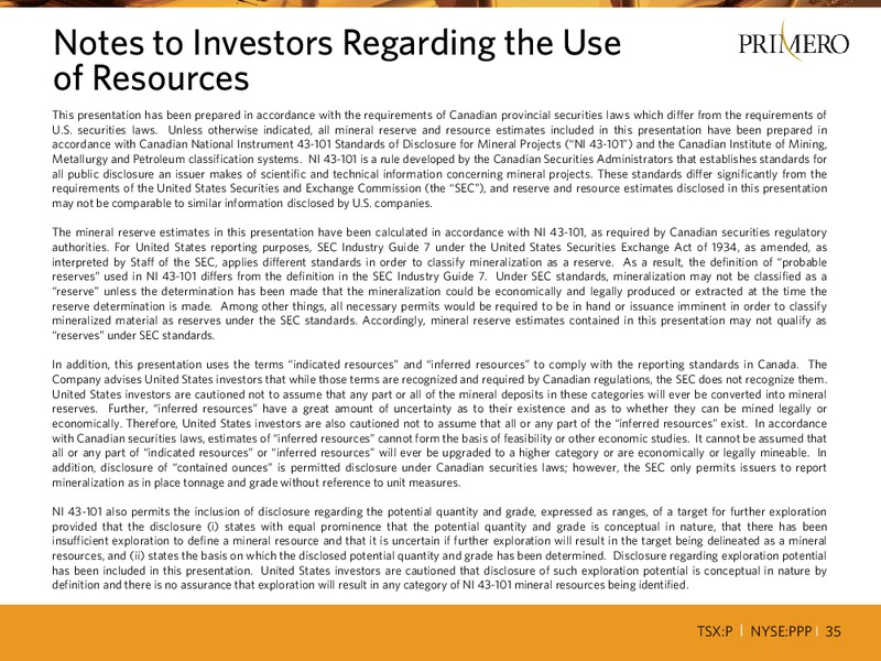 BANK OF MERRILL LYNCH 2014 GLOBAL METALS MINING & STEEL CONFERENCE – PRIMERO MINING CORP. – slide 34