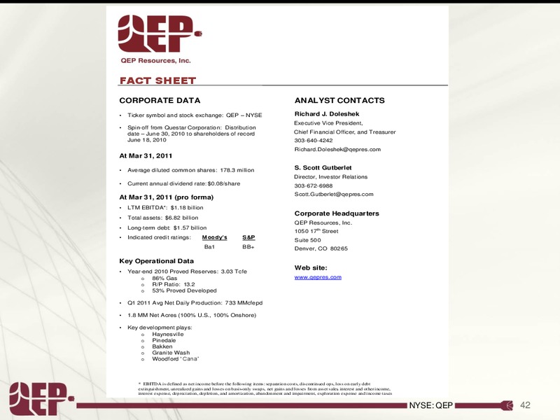 Investor Presentation – QEP Resources, Inc. – slide 41