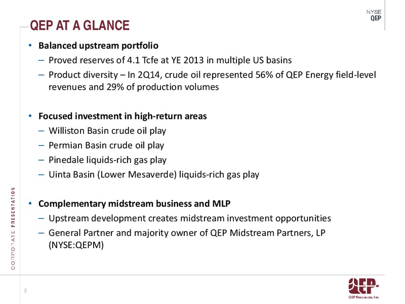 INVESTOR PRESENTATION – QEP Resources, Inc. – slide 2