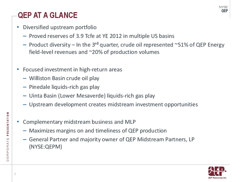 INVESTOR PRESENTATION – QEP Resources, Inc. – slide 2