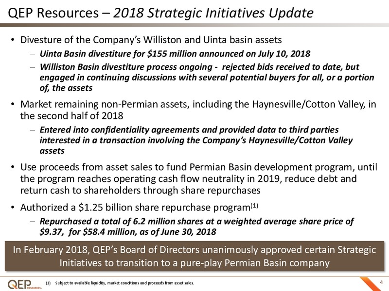 August 2018 Enercom Conference – QEP Resources, Inc. – slide 3