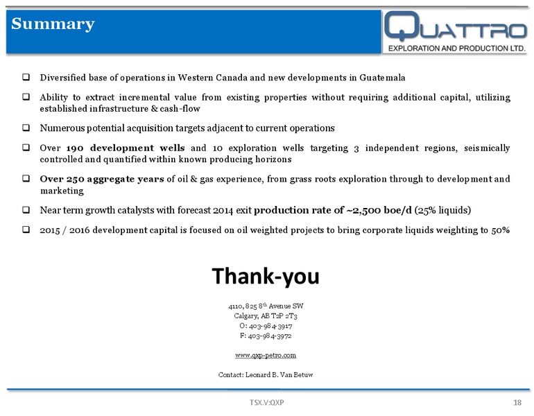 Corporate Presentation – Quattro Exploration and Production Ltd. – slide 18