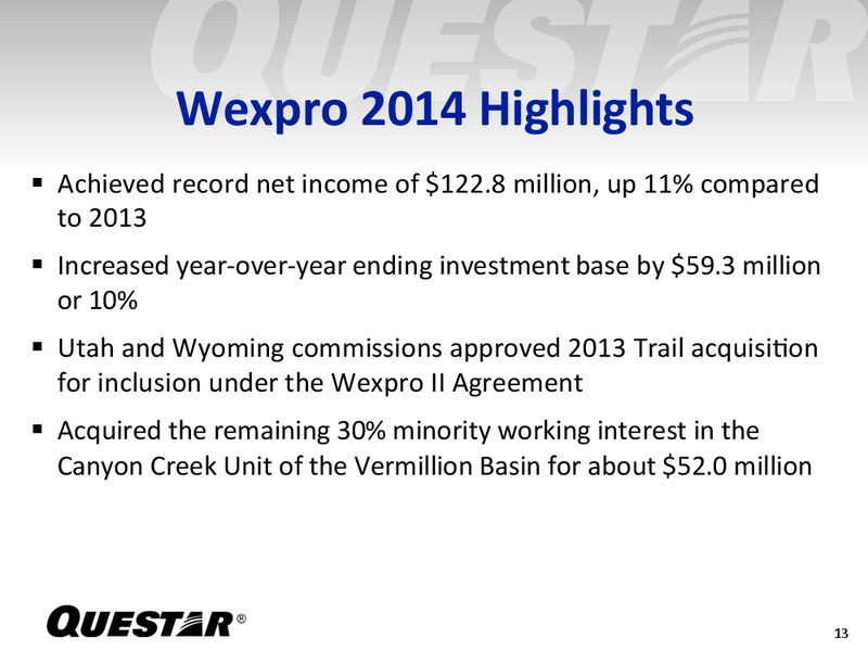 Fourth Quarter 2014 Earnings Release – Questar Corp – slide 12