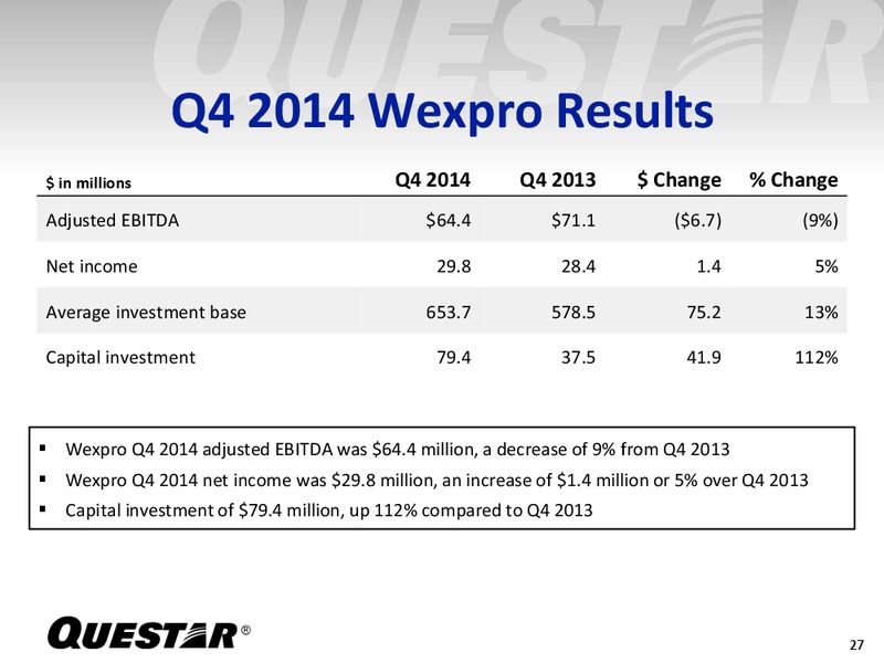 Fourth Quarter 2014 Earnings Release – Questar Corp – slide 26