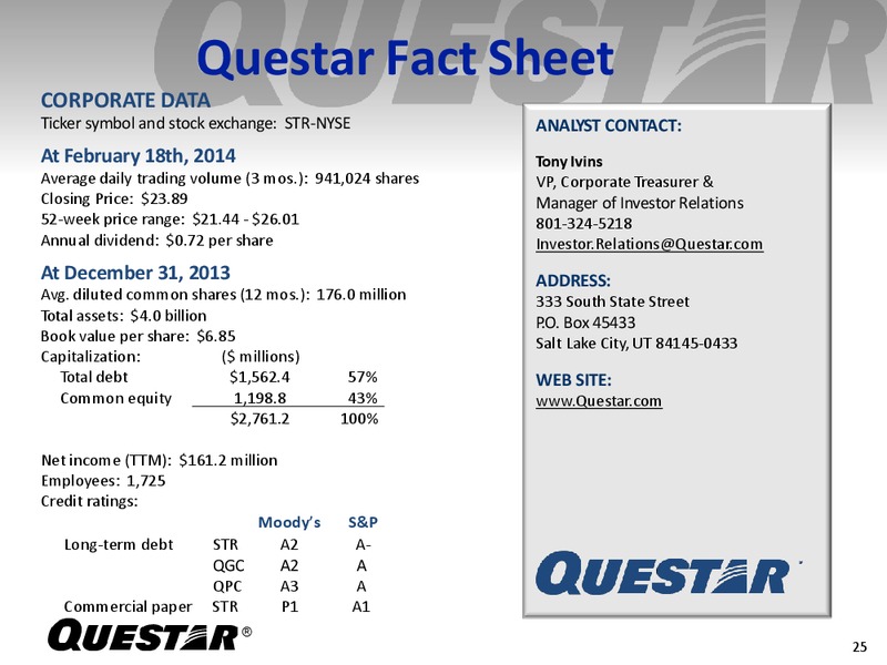 Fourth Quarter 2013 Earnings Release – Questar Corp – slide 24