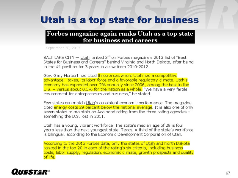 Investor Presentation – Questar Corp – slide 67