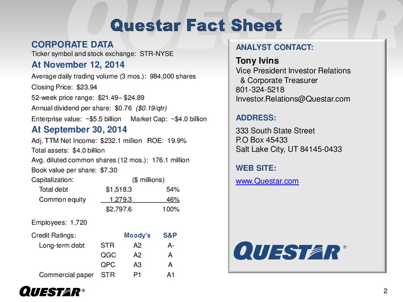 Investor Presenatation – Questar Corp – slide 2