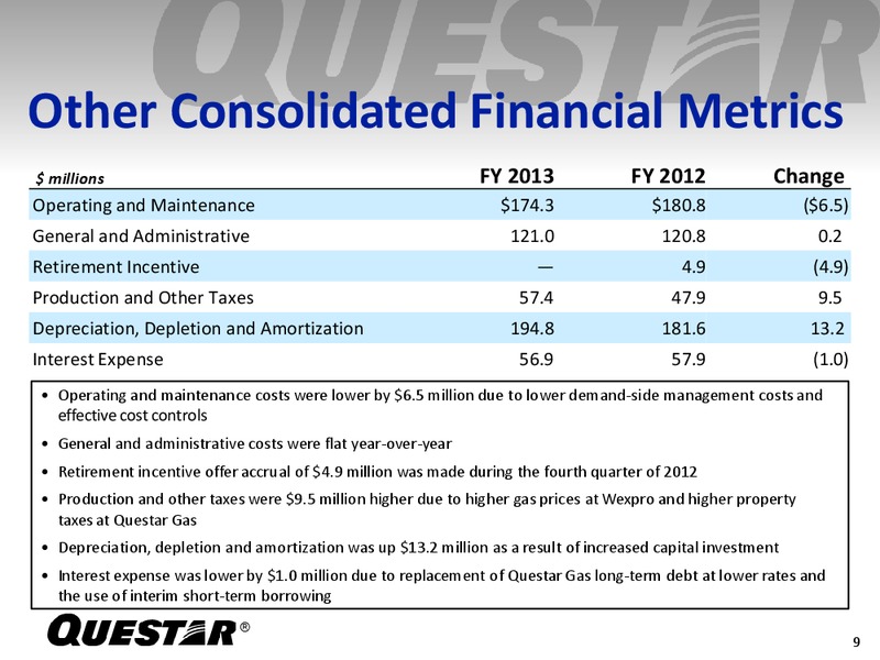 Fourth Quarter 2013 Earning Release – Questar Corp – slide 8
