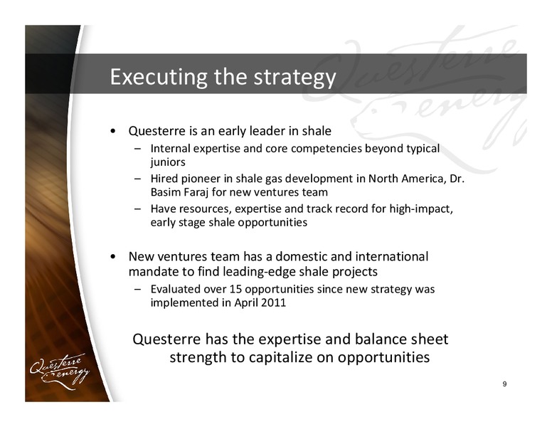CORPORATE PRESENTATION – Questerre Energy Corp. – slide 9