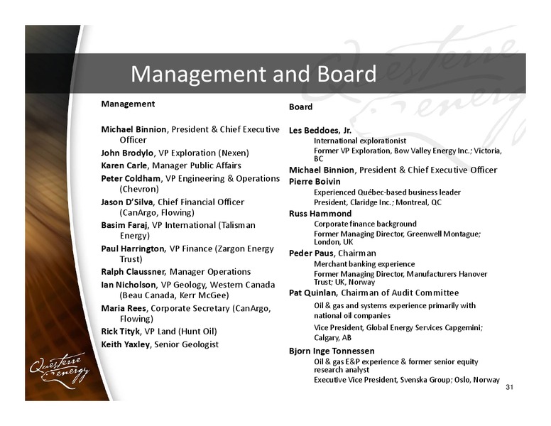 CORPORATE PRESENTATION – Questerre Energy Corp. – slide 31