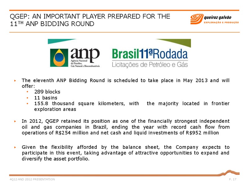 FOURTH QUARTER AND FULL YEAR 2012 RESULTS – QGEP Participacoes SA – slide 17