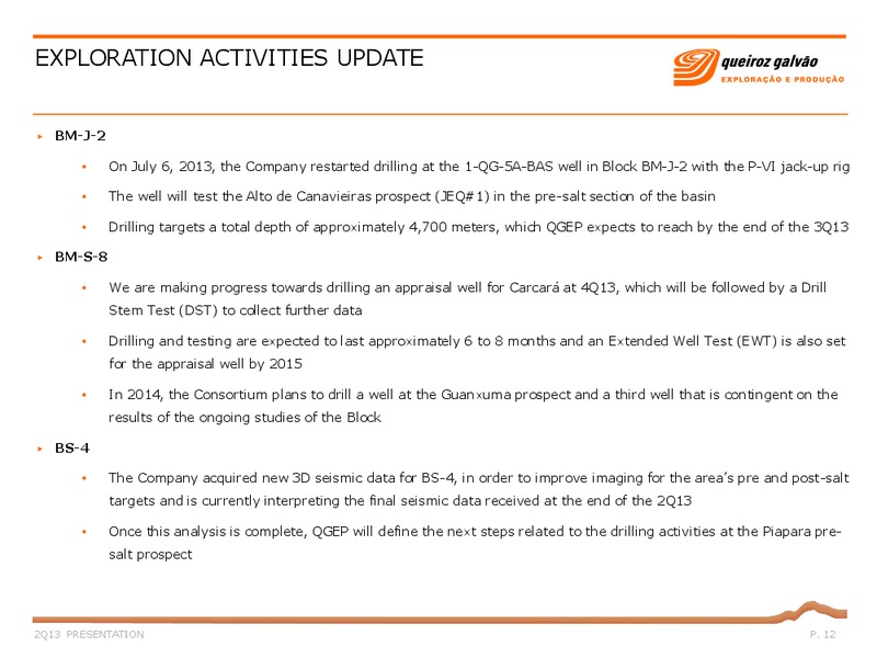 Q2 2013 – QGEP Participacoes SA – slide 12