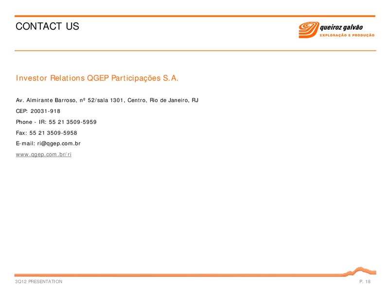 Q3 2012 – QGEP Participacoes SA – slide 18