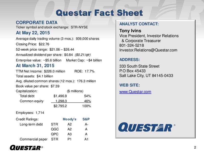 June 2015 European Roadshow – Questar Corp – slide 2