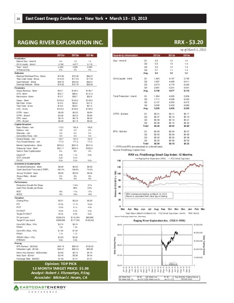 FIRSTENERGY CAPITAL EAST COAST ENERGY CONFERENCE – Raging River Exploration Inc. – slide 1