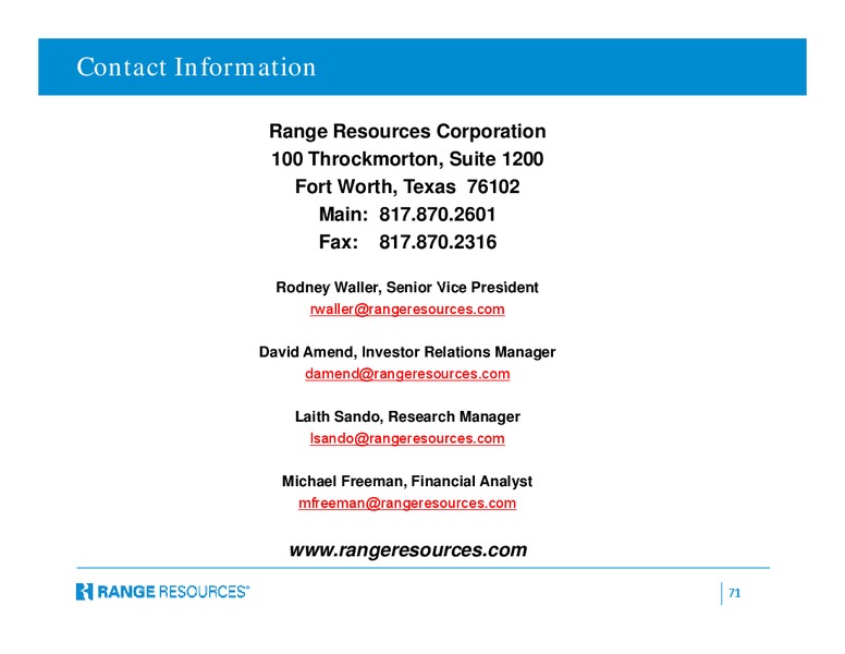 Company Presentation – Range Resources Corp – slide 70