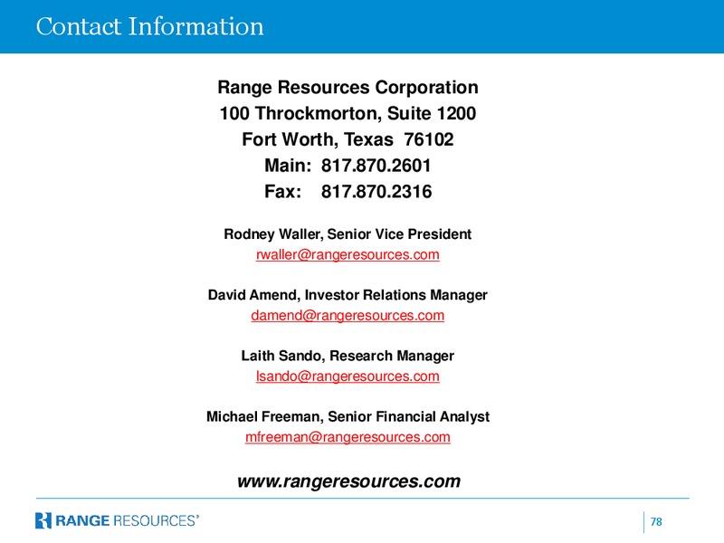 COMPANY PRESENTATION – Range Resources Corp – slide 77
