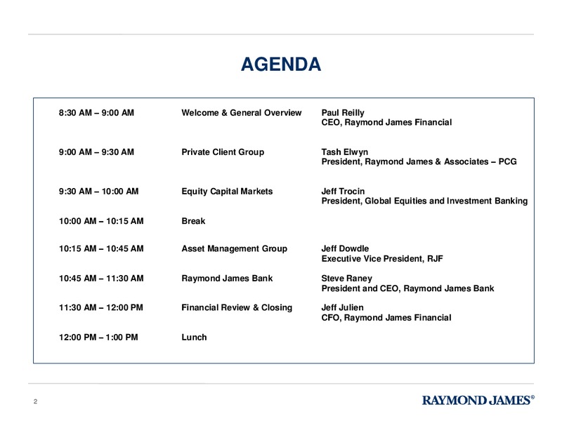 FINANCIAL ANALYST & INVESTOR DAY – Raymond James – slide 2