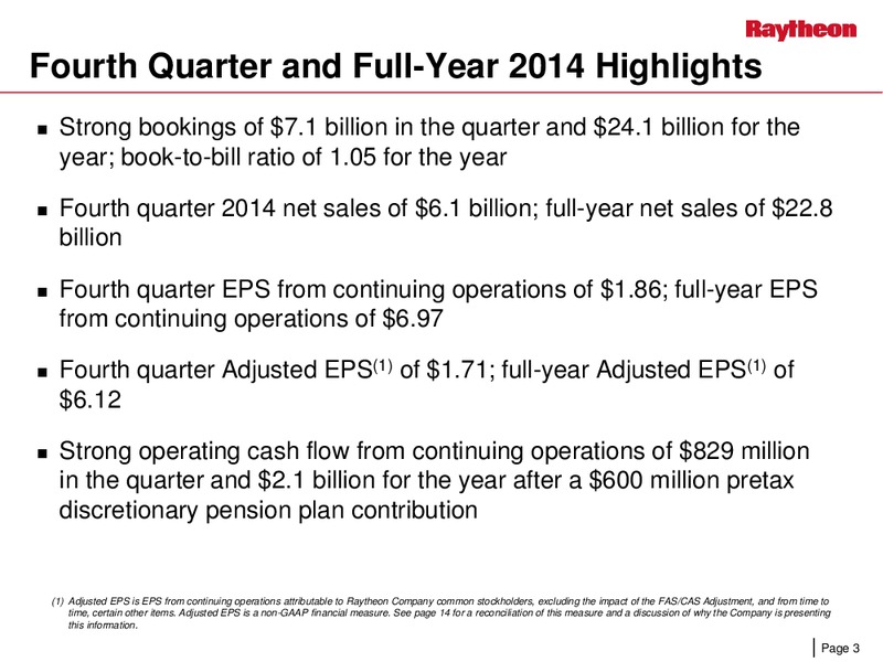 Fourth Quarter 2014 Conference Call – Raytheon Co – slide 2