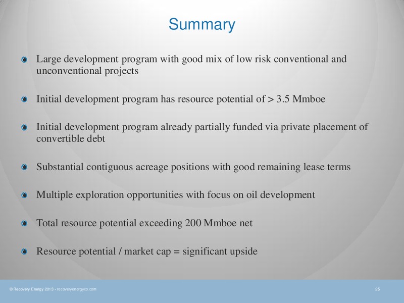 JUNE 2013 CORPORATE PRESENTATION – Recovery Energy, Inc. – slide 24
