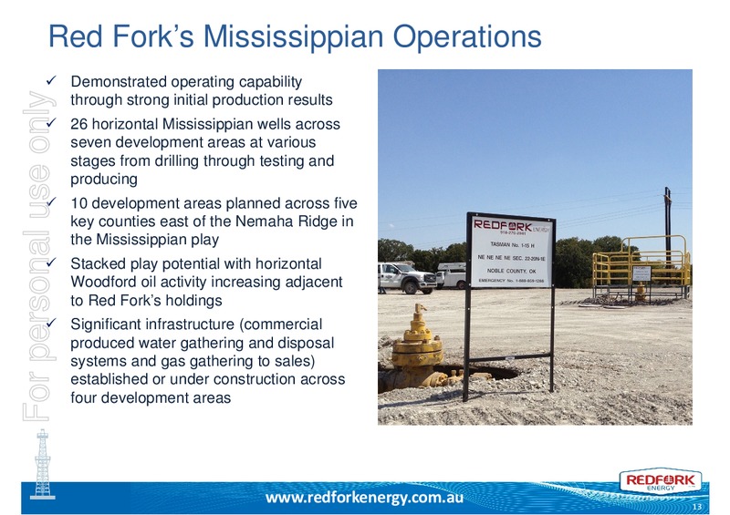INVESTOR PRESENTATION – Redfork Energy – slide 12