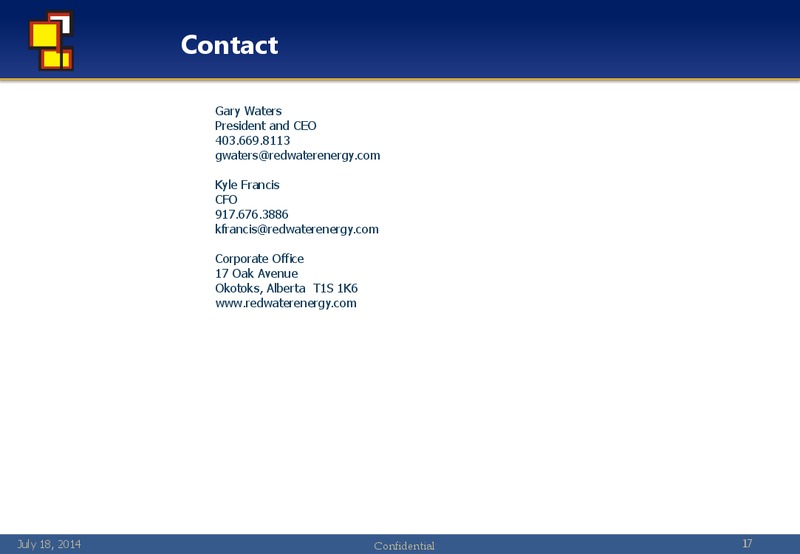 Investor Update – Redwater Energy Corporation – slide 16